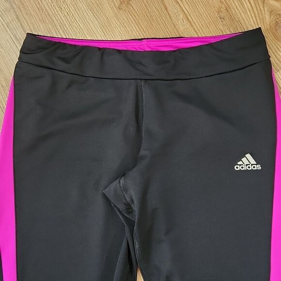 ☔️💜Adidas Black & Fuchsia Cropped Athletic Pants Medium - Picture 5 of 13